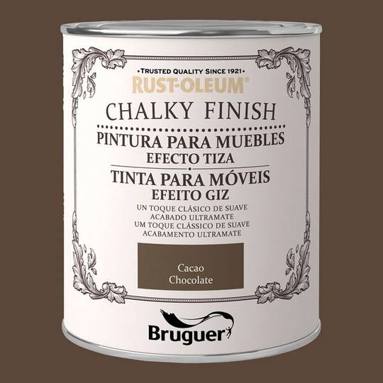 Chalk paint for furniture Rust-Oleum Chalky Finish with a matte finish in chocolate cocoa color 0.750L Bruguer 5397519
