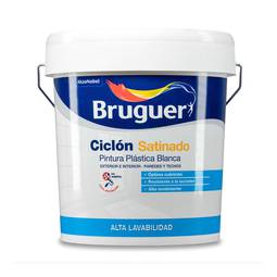 Tinta plástica ciclone para interiores e exteriores com acabamento acetinado cor branca 15L Bruguer 5056375