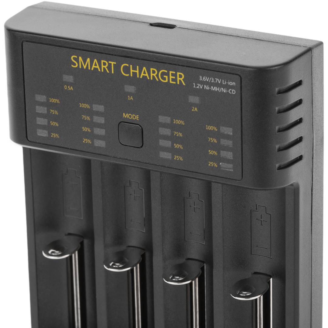 Chargeur universel intelligent USB 5 VDC 2A pour batteries Li-ion Ni-Mh/Cd