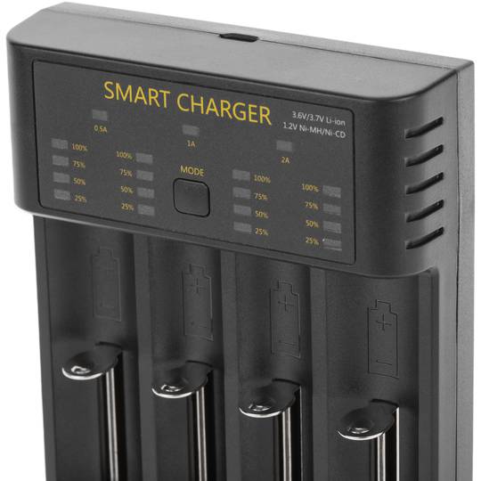 Chargeur universel intelligent USB 5 VDC 2A pour batteries Li-ion Ni-Mh/Cd
