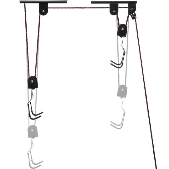 Support pour accrocher les vélos au plafond par des cordes et de poulies