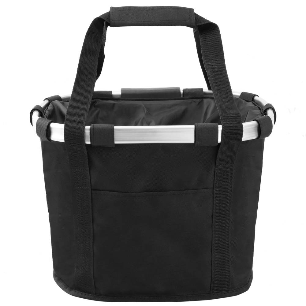 Cistella de bicicleta desmuntable per manillar de lona negra impermeable amb cordó