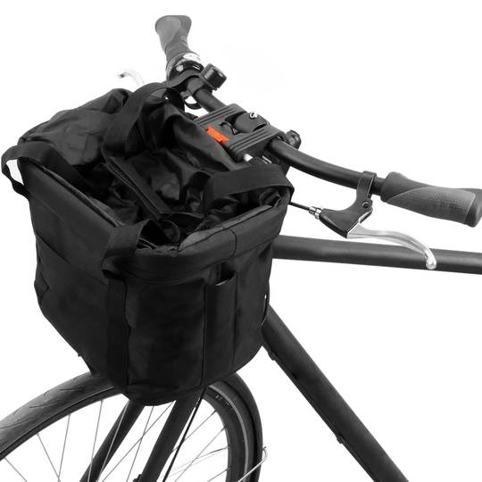 Abnehmbarer vorderer Fahrradkorb für den Lenker aus wasserdichtem schwarzem  Stoff mit Reißverschluss - Cablematic