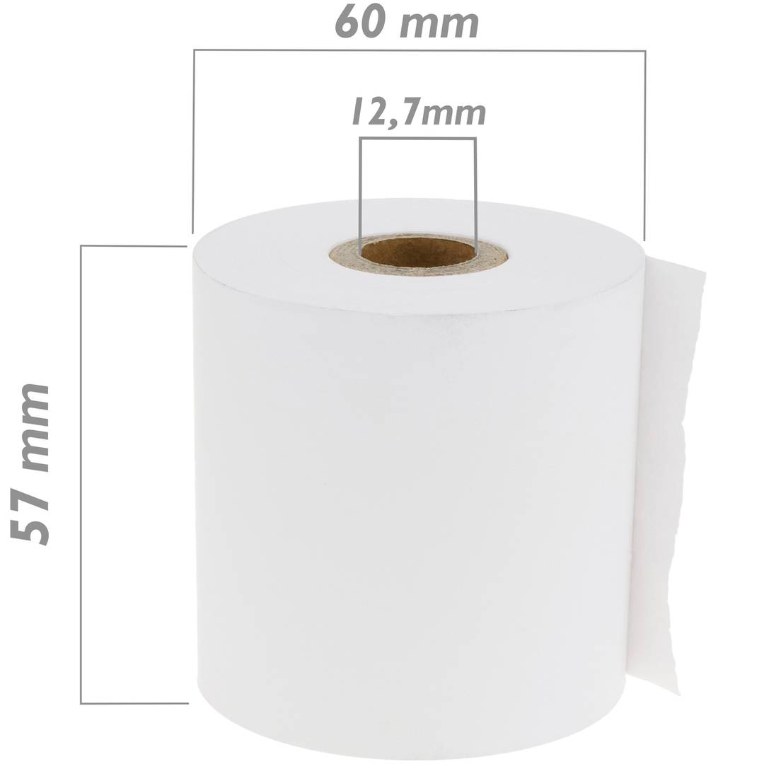 Rotlle bobina de paper tèrmic per impressora TPV i caixa registradora 57x60mm 10 unitats