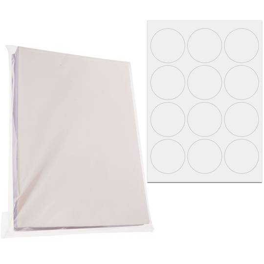 Adhesive round white labels for A4 inkjet and laser printers 63.5mm 100 sheets