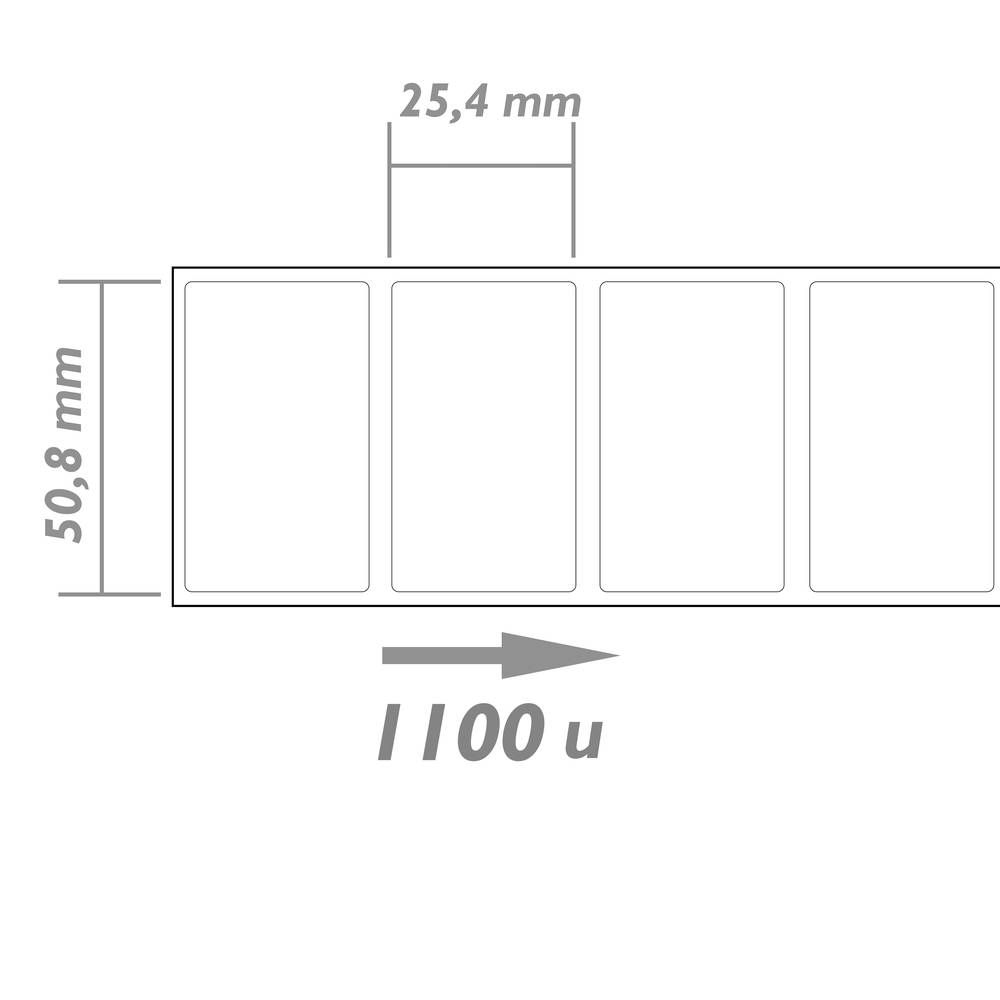 Rotlle bobina de 1100 etiquetes Adhesives per Impressora tèrmica directa 50.8x25.4mm 50 unitats