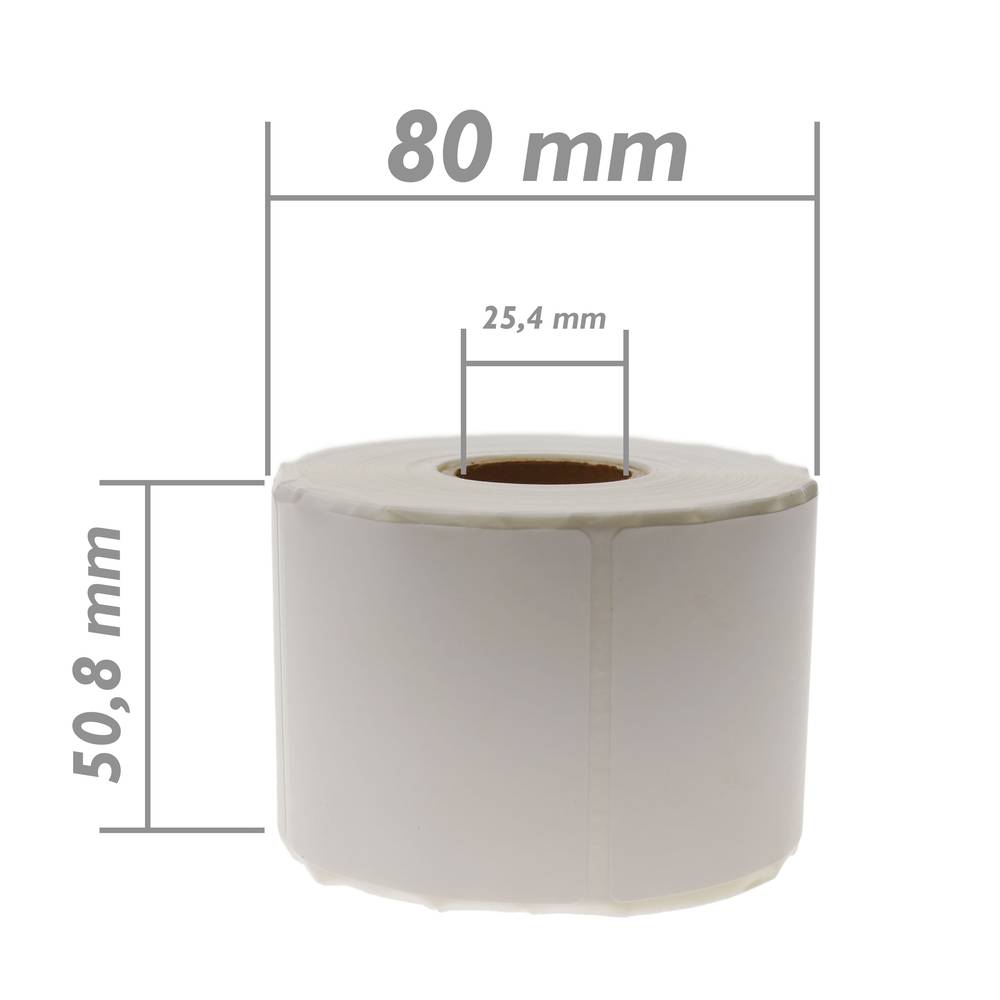 Rotlle bobina de 600 etiquetes adhesives per impressora tèrmica directa 50.8x50.8mm 50 unitats