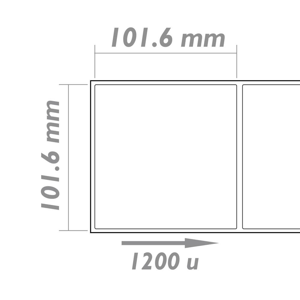 Rotlle bobina 1200 etiquetes adhesives per impressora transferència tèrmica 101.6x101.6mm 8 unitats