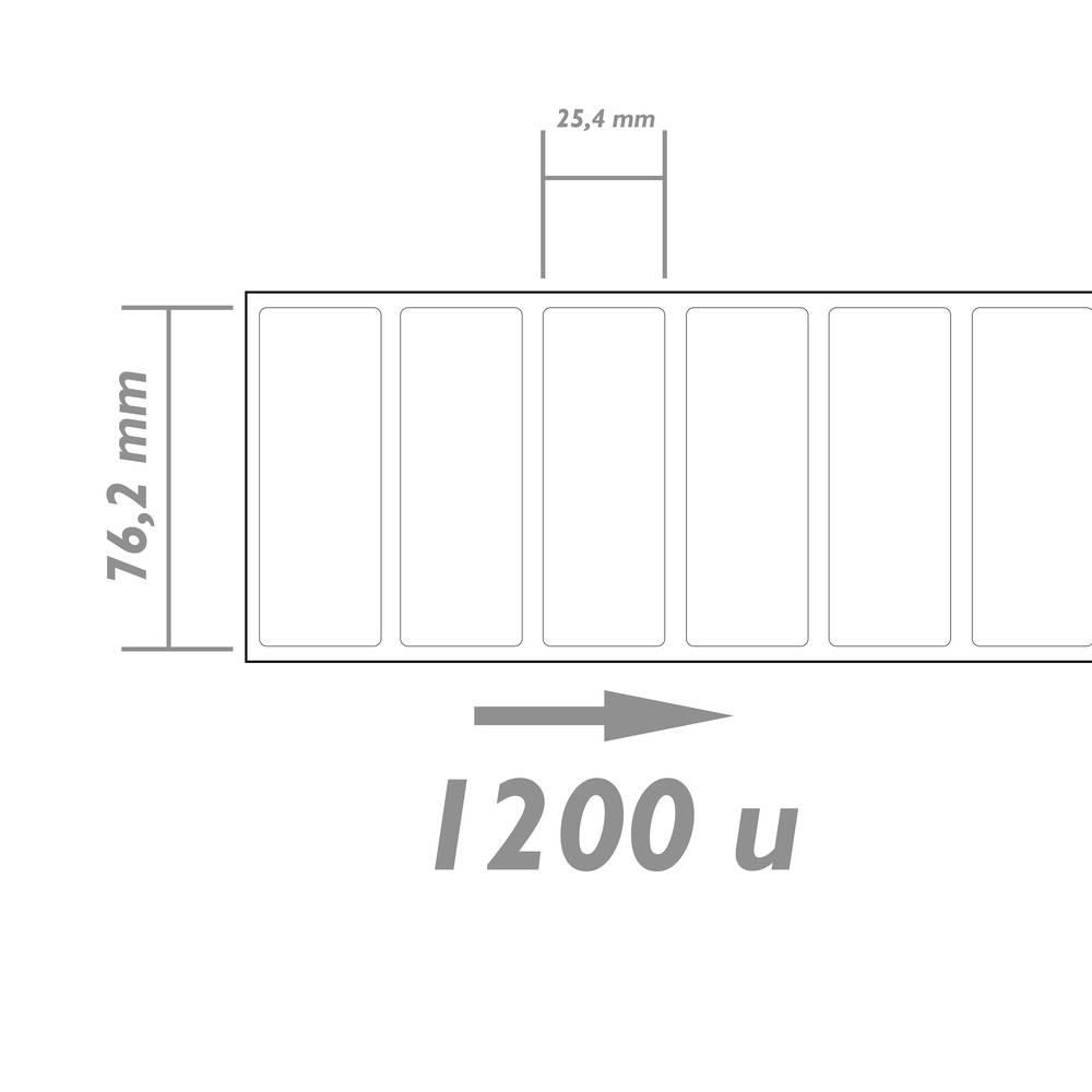 Rotlle bobina de 1200 etiquetes adhesives per impressora transferència tèrmica 76.2x25.4mm 50 unitat