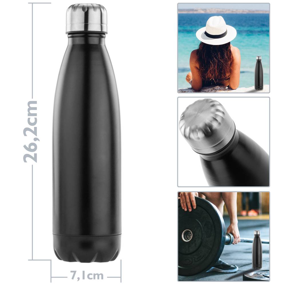 Garrafa de aço inoxidável preta de 720 ml