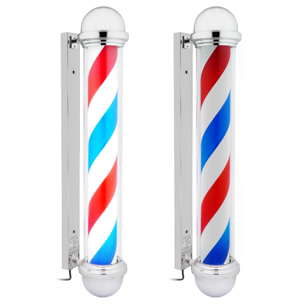 LED Barber Pole Illuminated Rotating Hair Salon Sign Light Red White Stripes UK 