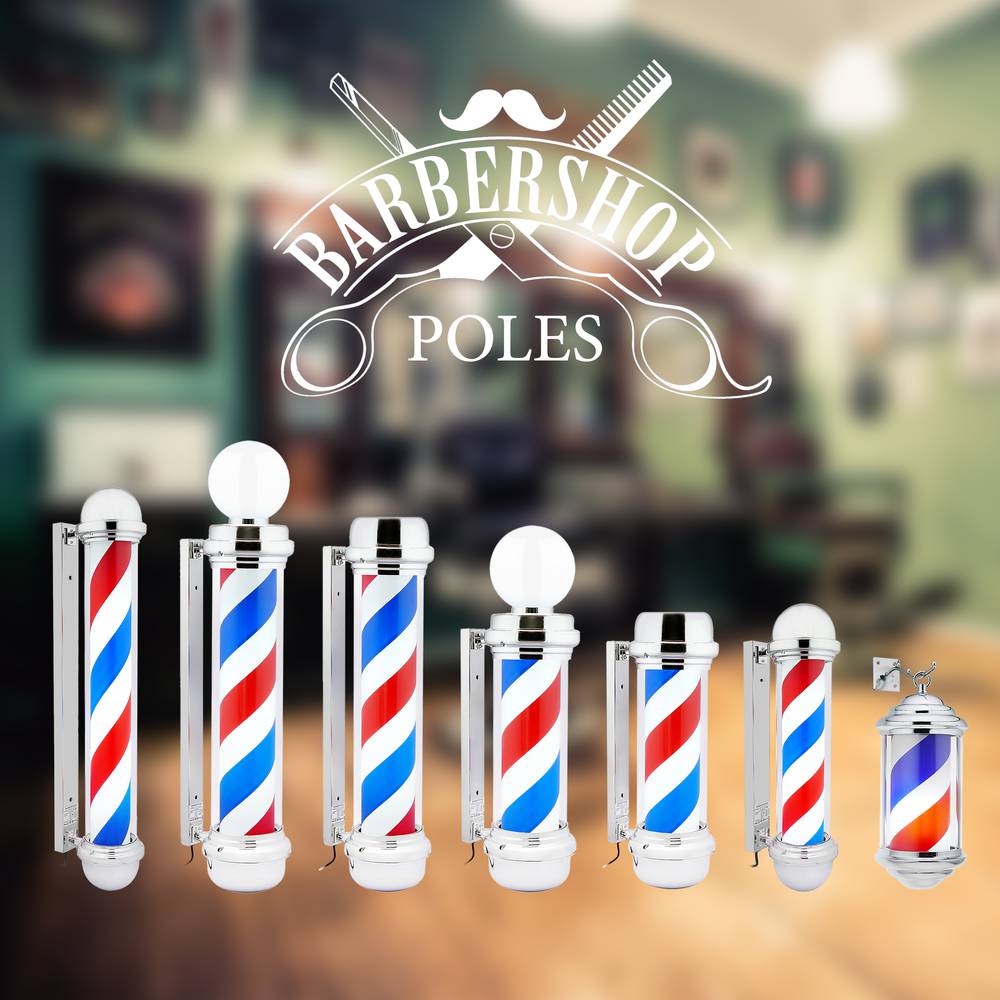 Barber shop pole rotating and illuminated for hairdressing salon sign 230 x  955 mm - Cablematic