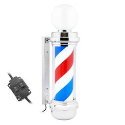 Barber shop pole rotating and illuminated with top lamp for hairdressing salon sign 230 x 845 mm