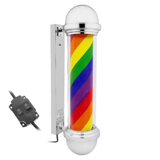 Poste de barbero luminoso y giratorio para peluquerías de 155 x 650 mm arco iris LGTBI