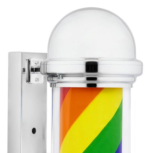 Poste de barbero luminoso y giratorio para peluquerías de 155 x 650 mm arco iris LGTBI