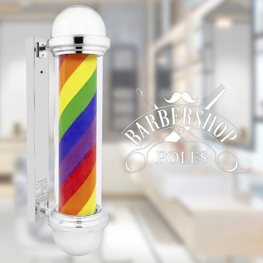Poste de barbero luminoso y giratorio para peluquerías de 155 x 650 mm arco iris LGTBI