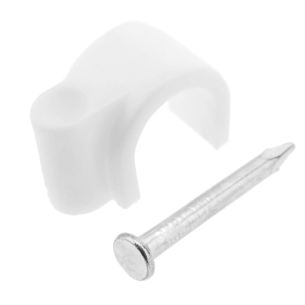 Fermacavo con chiodo per cavo rotondo 8 mm confezione da 10 unità bianco