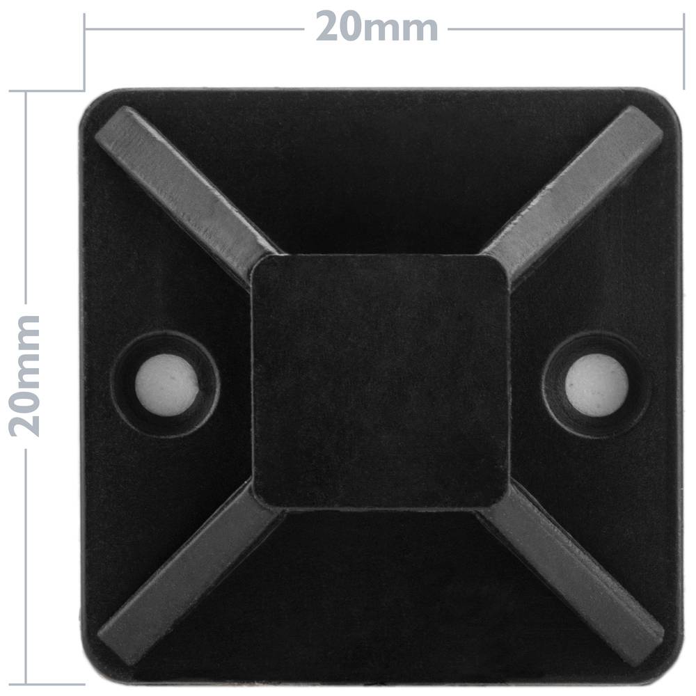 Pack de 100 bases negres autoadhesives 20x20mm per brides de 5 mm
