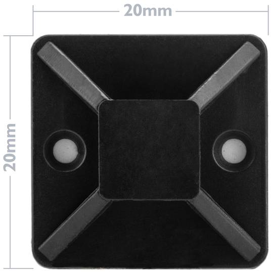 Pack de 100 bases negres autoadhesives 20x20mm per brides de 5 mm