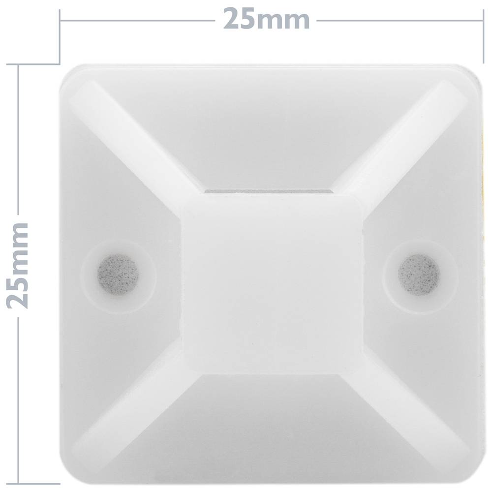 Confezione da 100 basi bianche autoadesive 25x25mm per fascette da 6,2mm