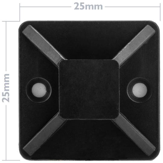Pacote de 100 bases autoadesivas pretas 25x25mm para abraçadeiras de 6,2mm