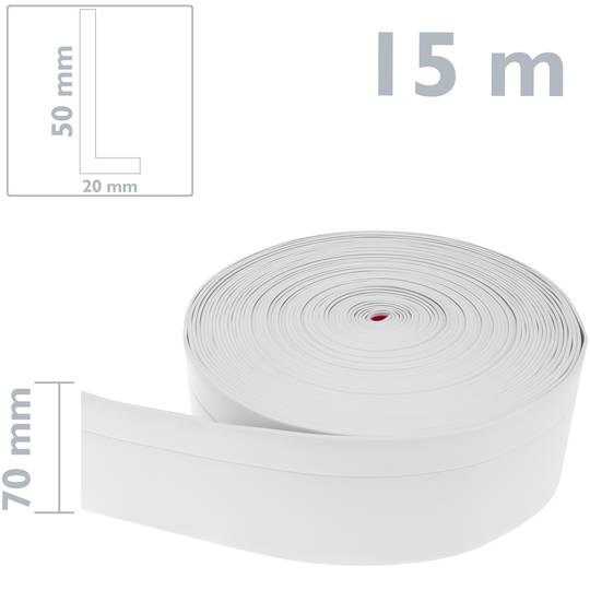 Rodapé autocolante flexível de 50 x 20 mm. Comprimento 15 m branco