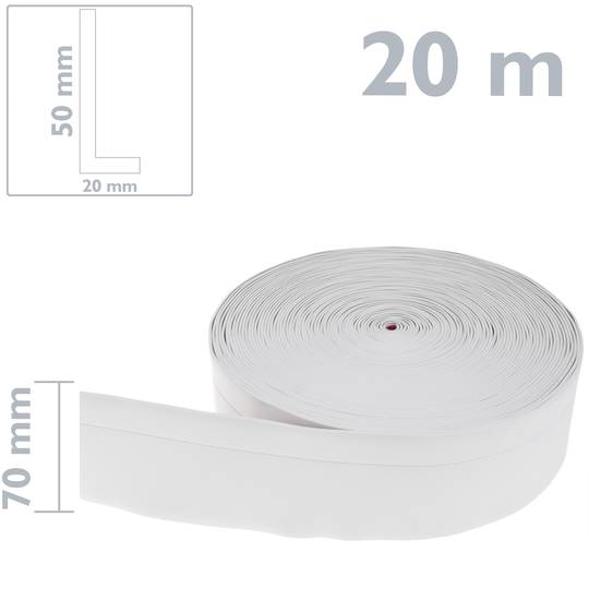 Flexible self-adhesive skirting board 50 x 20 mm. Length 20 m white