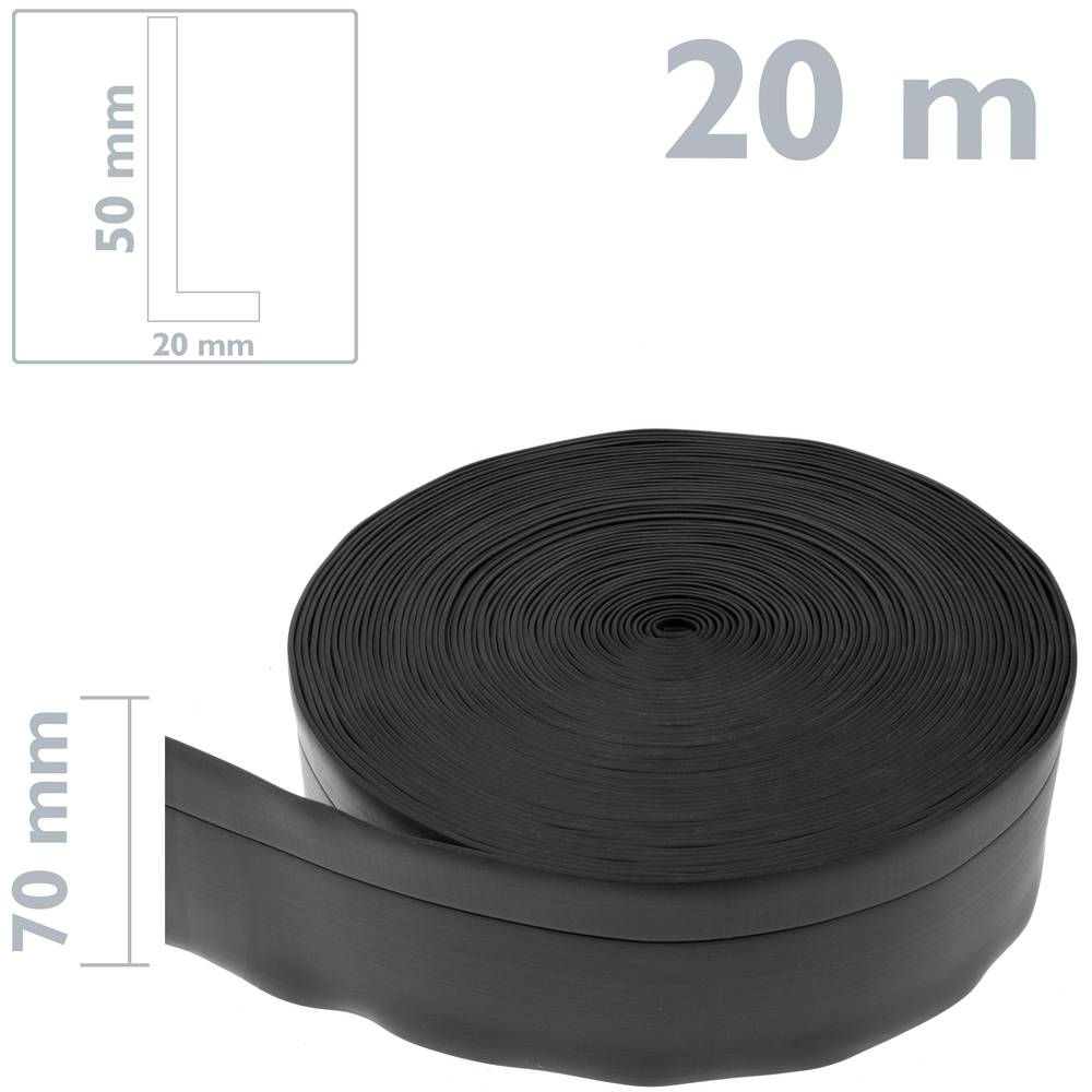 Rodapé autocolante flexível de 50 x 20 mm. Comprimento 20 m preto