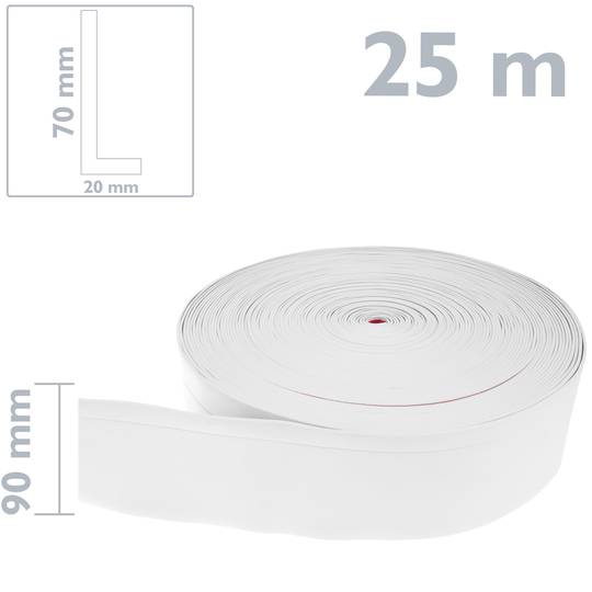 Zelfklevende flexibele plint 70 x 20 mm. Lengte 25 m wit