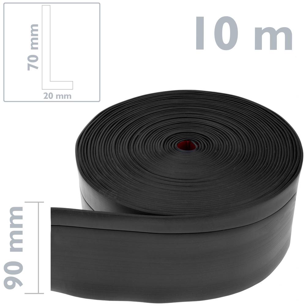 Rodapé flexível autocolante 70 x 20 mm. Comprimento 10 m preto