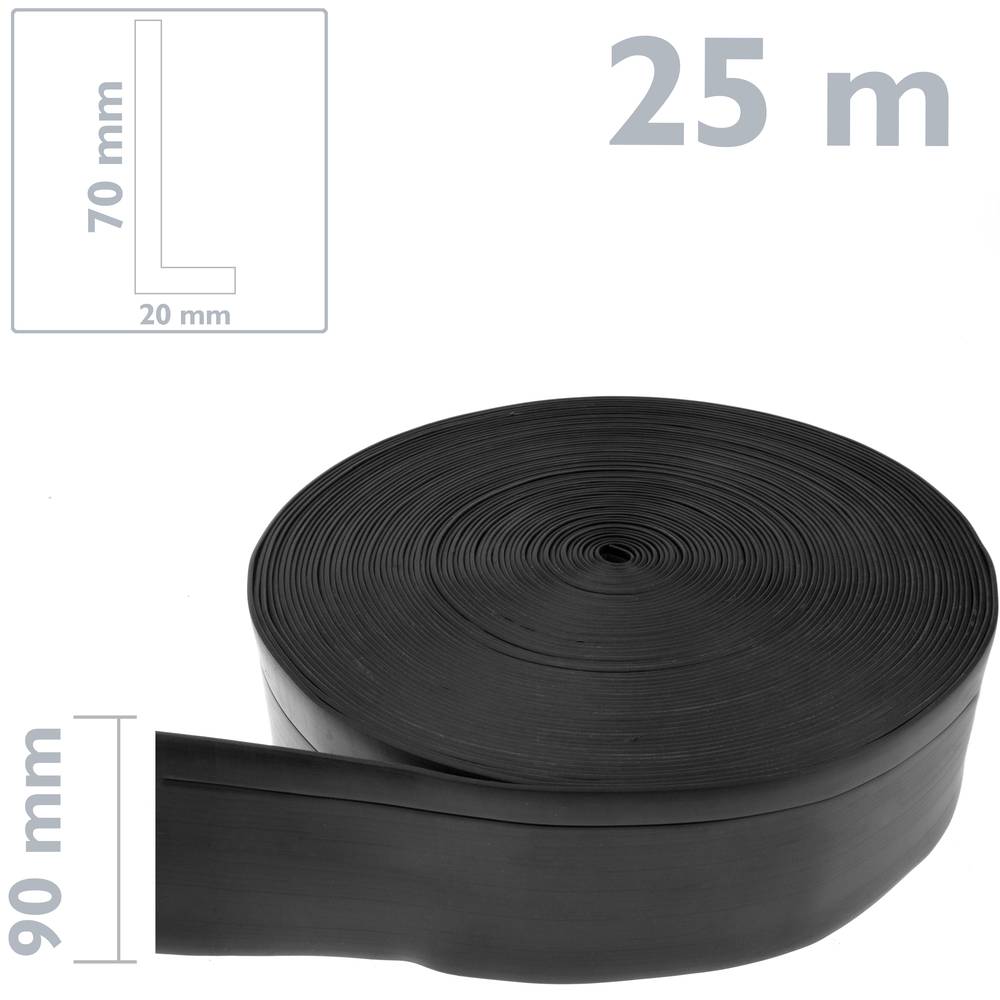 Self-adhesive flexible skirting 70 x 20 mm. Length 25 m black