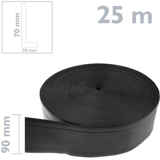 Self-adhesive flexible skirting 70 x 20 mm. Length 25 m black
