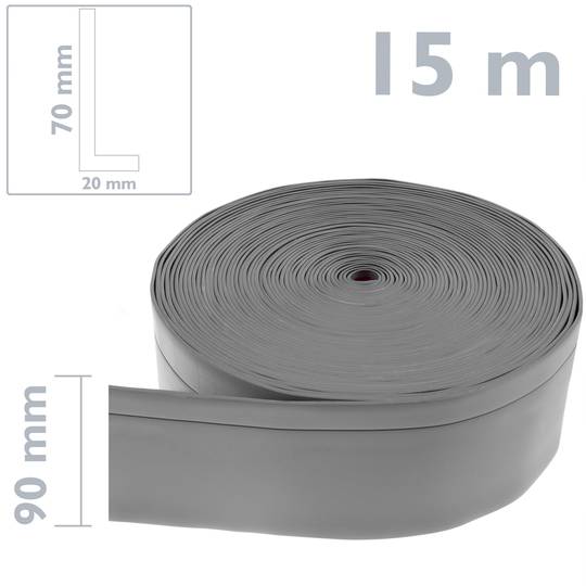 Zelfklevende flexibele plint 70 x 20 mm. Lengte 15 m grijs