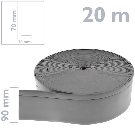 Plinthe flexible autocollante 70 x 20 mm. Longueur 20 m gris