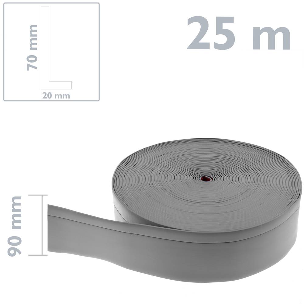 Rodapé flexível autocolante 70 x 20 mm. Comprimento 25 m cinza