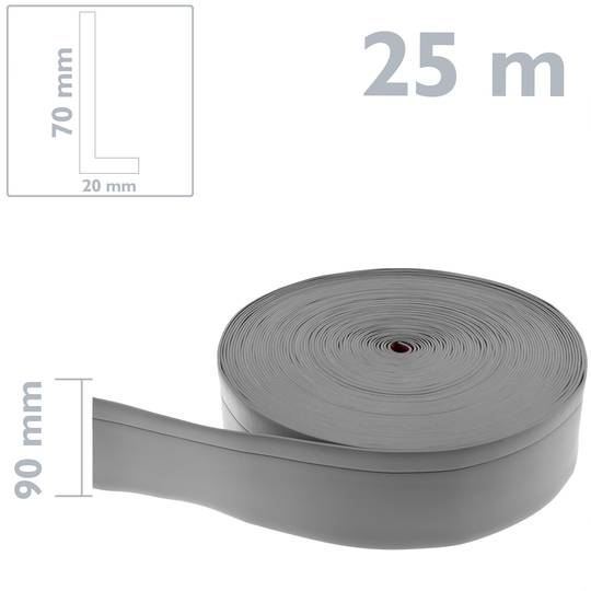 Rodapé flexível autocolante 70 x 20 mm. Comprimento 25 m cinza