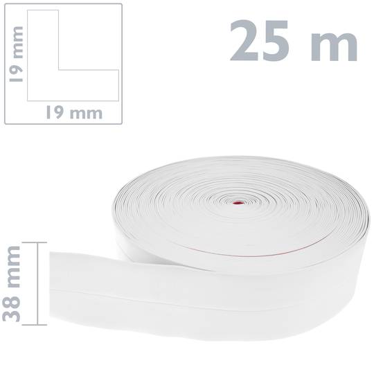 Rodapé flexível autocolante 19 x 19 mm. Comprimento 25 m branco