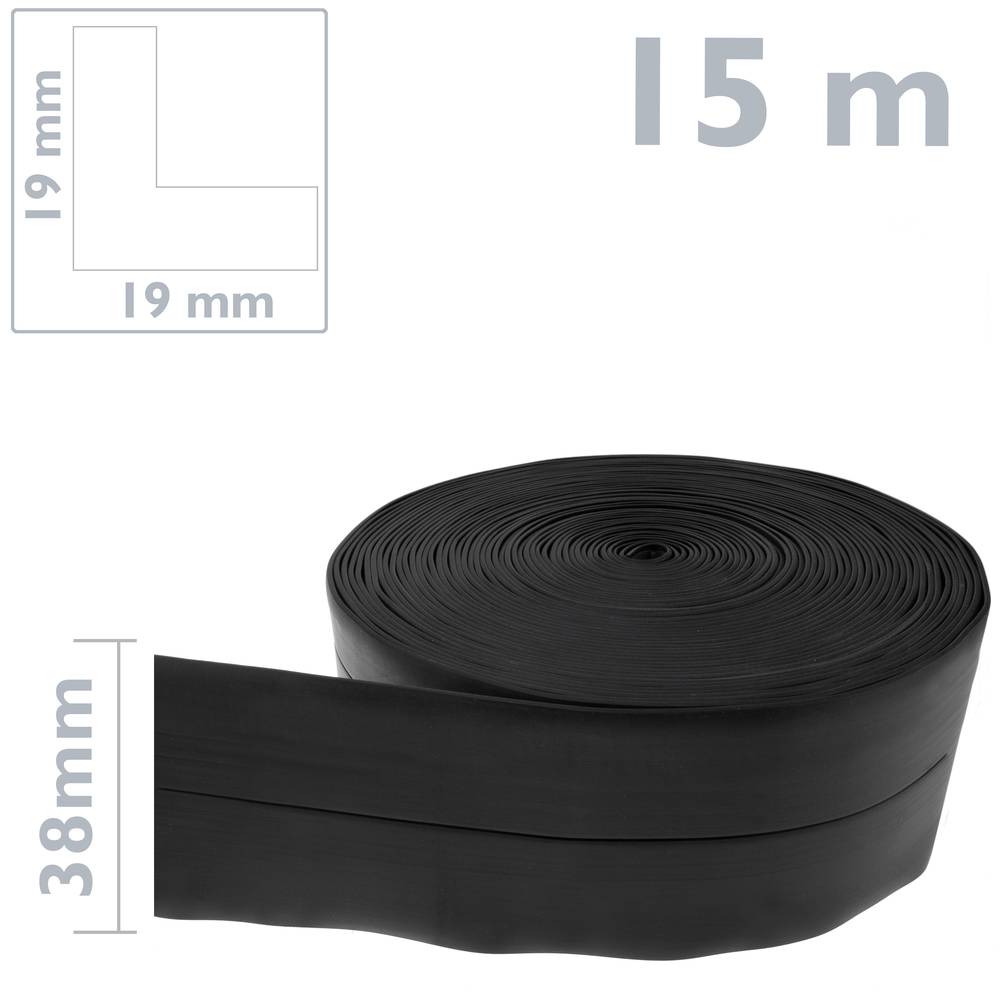 Flexibele zelfklevende plint 19 x 19 mm. Lengte 15 m zwart