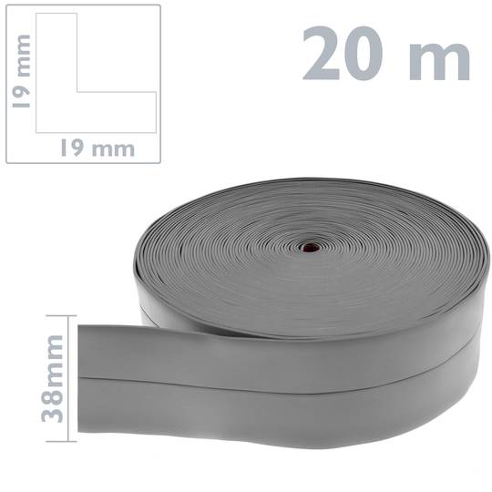 Rodapé flexível autocolante 19 x 19 mm. Comprimento 20 m cinza