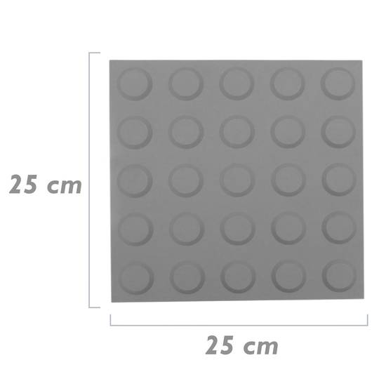 Pavimento tattile per non vedenti 25x25cm con cerchi di arresto e allarme grigio 10-pack