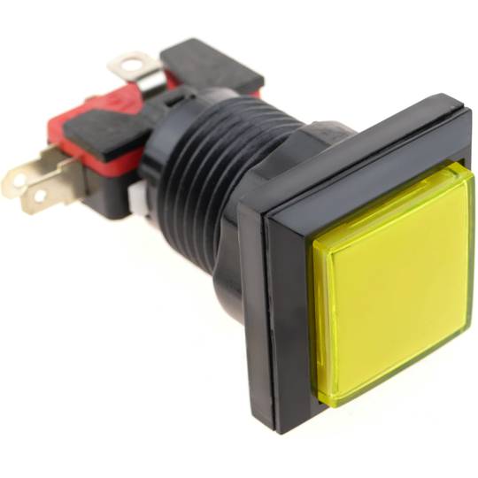Polsador arcade momentani 32x32 mm 1NO 1NC 250V 15A SPDT groc amb llum