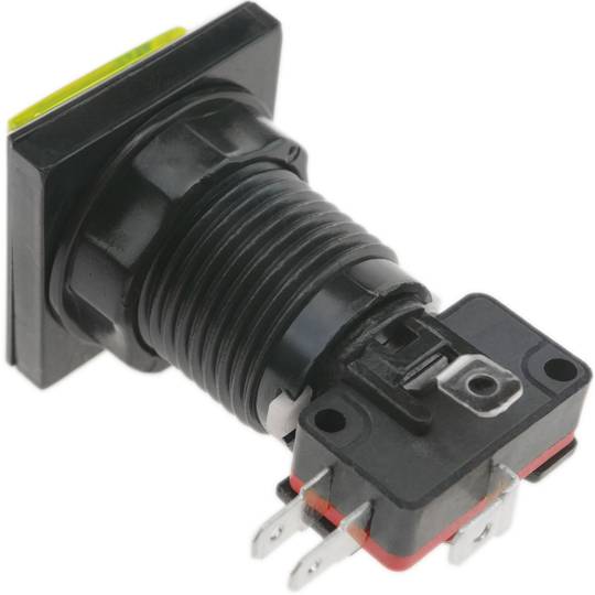 Polsador arcade momentani 32x32 mm 1NO 1NC 250V 15A SPDT groc amb llum