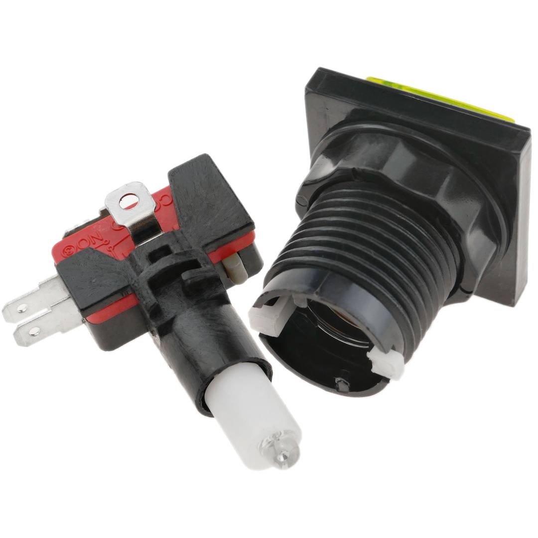 Polsador arcade momentani 32x32 mm 1NO 1NC 250V 15A SPDT groc amb llum