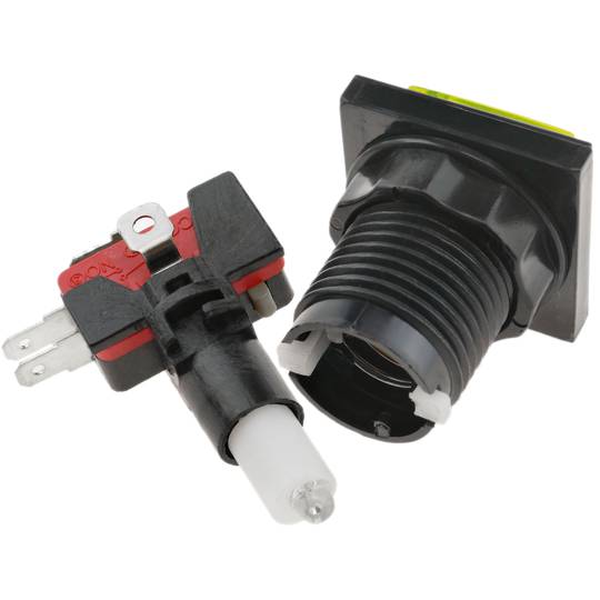 Polsador arcade momentani 32x32 mm 1NO 1NC 250V 15A SPDT groc amb llum