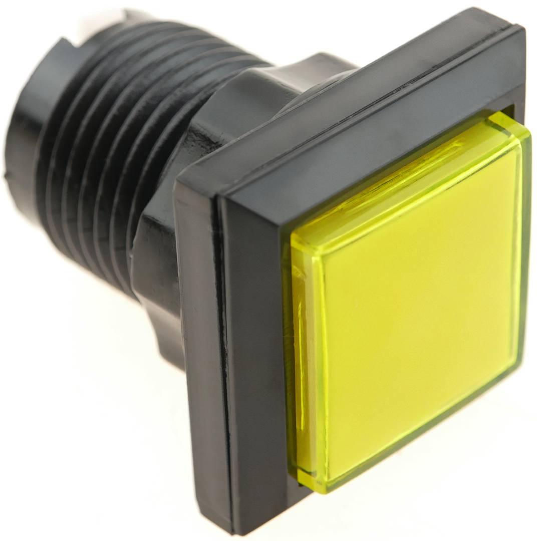 Polsador arcade momentani 32x32 mm 1NO 1NC 250V 15A SPDT groc amb llum