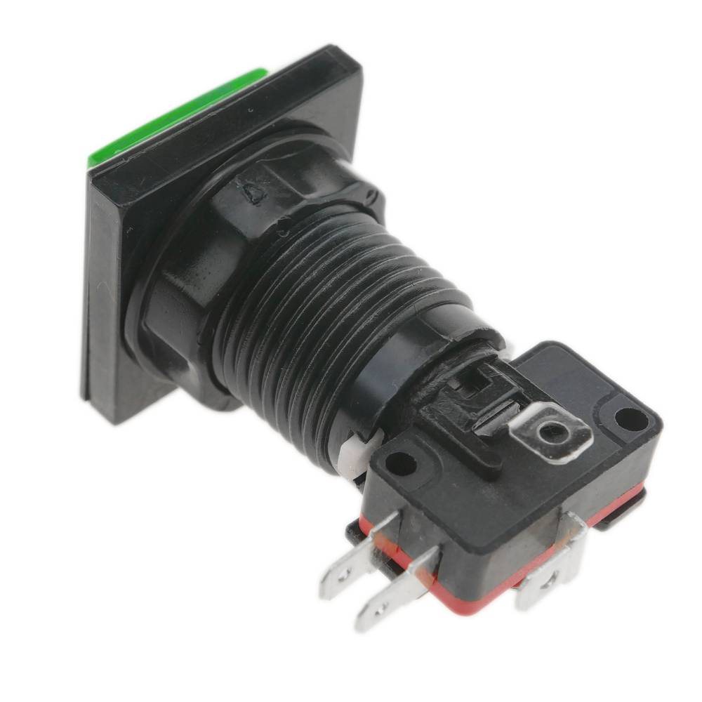 Botão de pressão arcade momentâneo 32x32 mm 1NO 1NC 250V 15A SPDT verde com luz