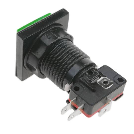 Botão de pressão arcade momentâneo 32x32 mm 1NO 1NC 250V 15A SPDT verde com luz
