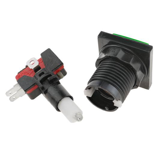 Botão de pressão arcade momentâneo 32x32 mm 1NO 1NC 250V 15A SPDT verde com luz