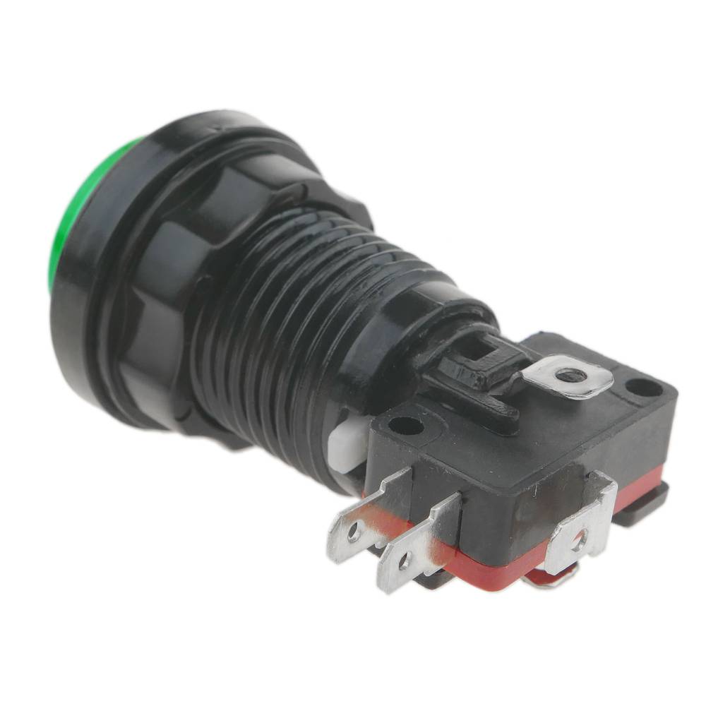 Botão de pressão arcade momentâneo 32 mm 1NO 1NC 250V 15A SPDT verde com luz