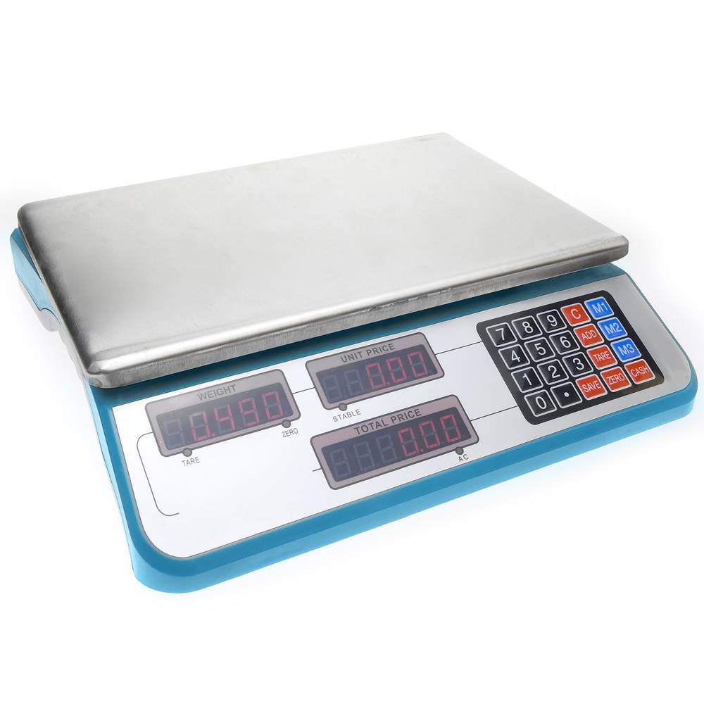 Scale for counter desktop with 34x24cm tray and 30Kg bascule blue